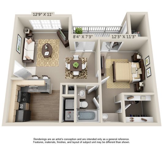 1 bedroom 1 bathroom Birch Floor Plan - Arbors River Oaks 1 bedroom 1 bathroom Birch Floor Plan - Arbors River Oaks